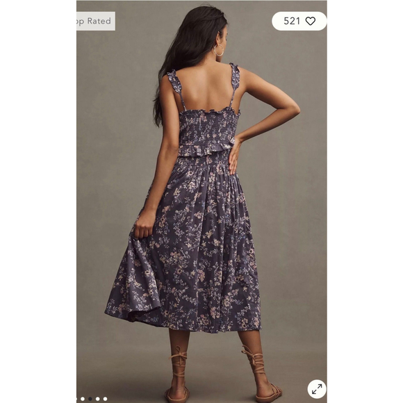 Anthropologie SLEEVELESS SMOCKED-WAIST RUFFLED MIDI DRESS $178 retail size large - Picture 3 of 3